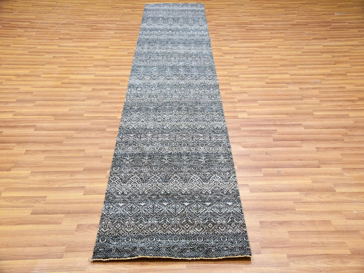 2'6" x 12'2" New Hand Knotted Grey Wool Runner Oriental Rug - MOA10279812