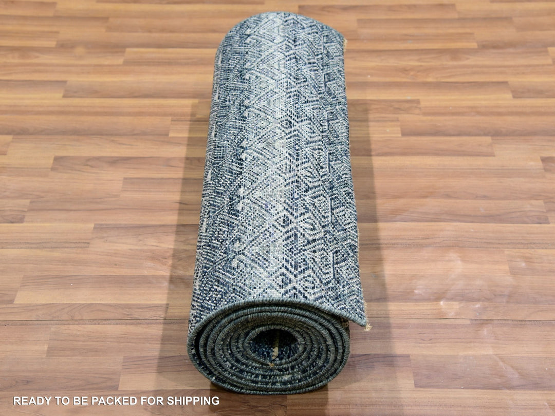 2'6" x 12'2" New Hand Knotted Grey Wool Runner Oriental Rug - MOA10279812