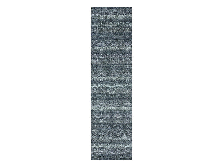 2'7" x 10'1" New Hand Knotted Grey Wool Runner Oriental Rug - MOA10279813