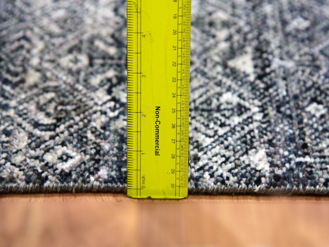 2'7" x 10'1" New Hand Knotted Grey Wool Runner Oriental Rug - MOA10279813