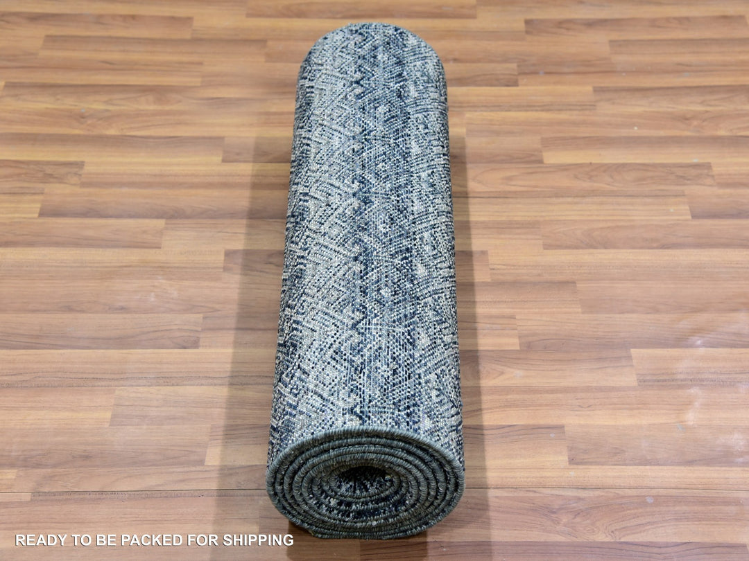 2'7" x 10'1" New Hand Knotted Grey Wool Runner Oriental Rug - MOA10279813