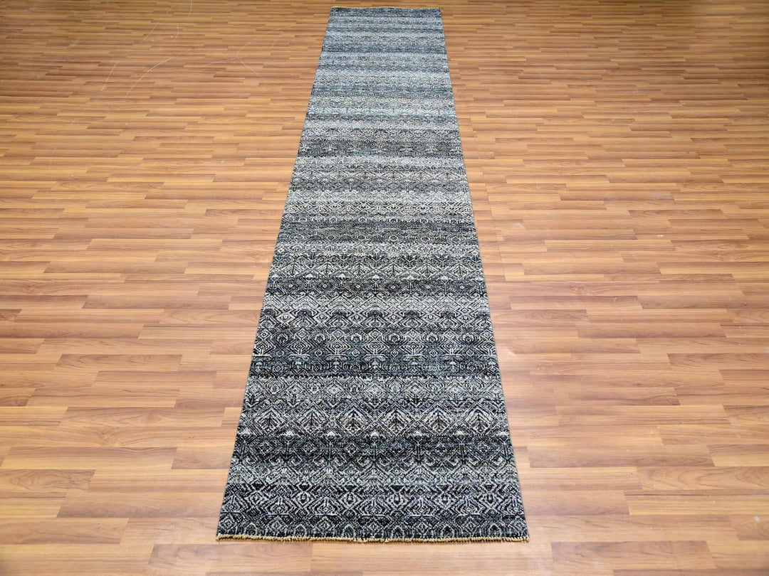 2'8" x 10'0" New Hand Knotted Grey Wool Runner Oriental Rug - MOA10279814