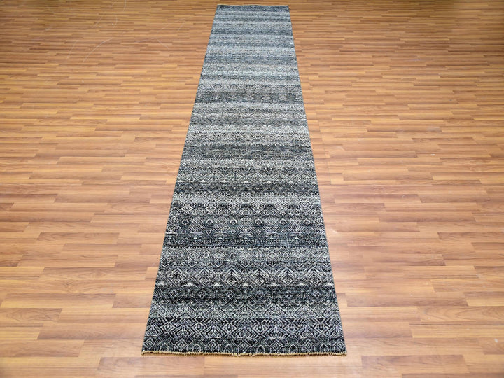 2'8" x 10'0" New Hand Knotted Grey Wool Runner Oriental Rug - MOA10279814