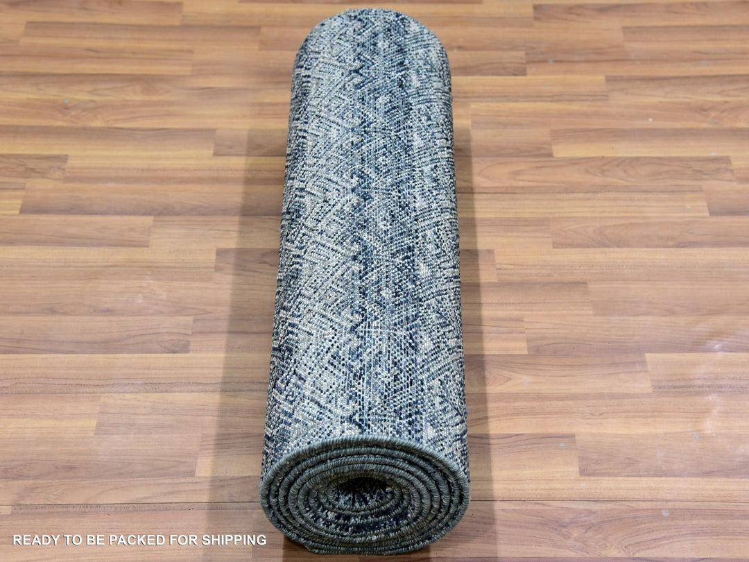 2'8" x 10'0" New Hand Knotted Grey Wool Runner Oriental Rug - MOA10279814