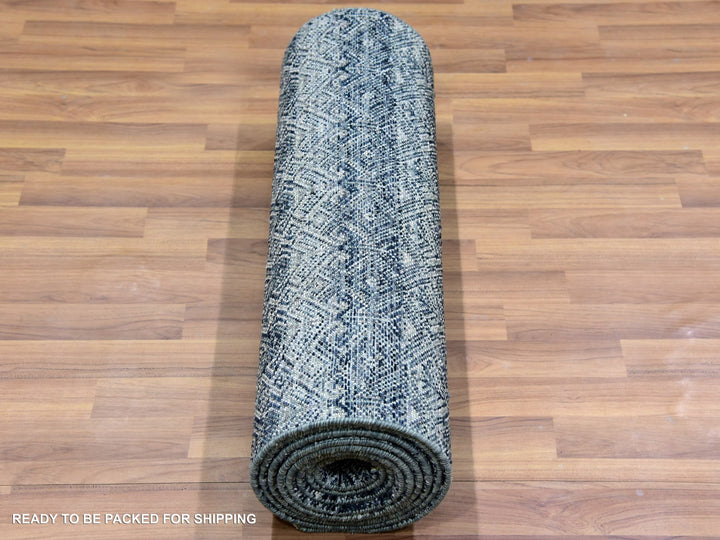 2'8" x 10'0" New Hand Knotted Grey Wool Runner Oriental Rug - MOA10279814