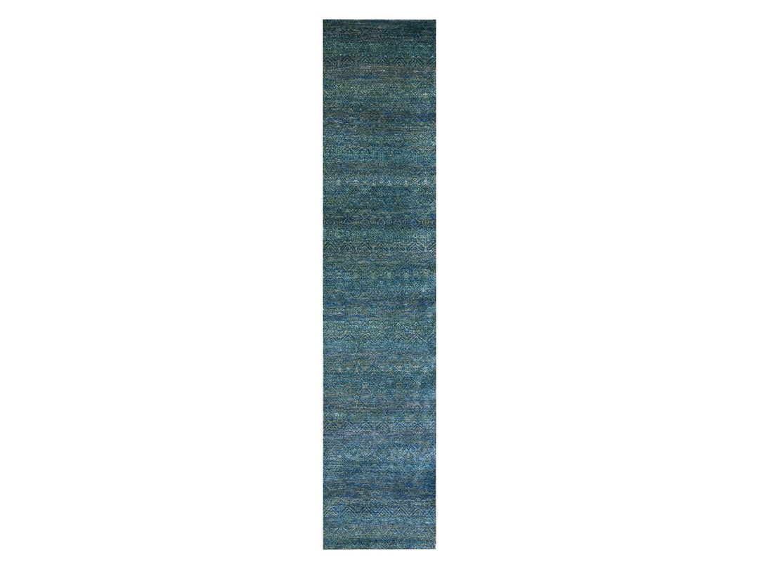 2'6" x 12'0" New Hand Knotted Green Wool Runner Oriental Rug - MOA10279817