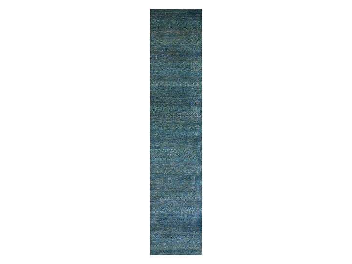 2'6" x 12'0" New Hand Knotted Green Wool Runner Oriental Rug - MOA10279817