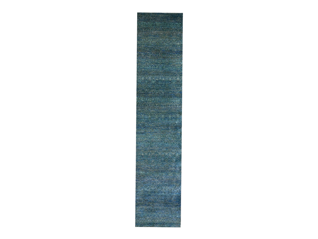 2'6" x 12'0" New Hand Knotted Green Wool Runner Oriental Rug - MOA10279818