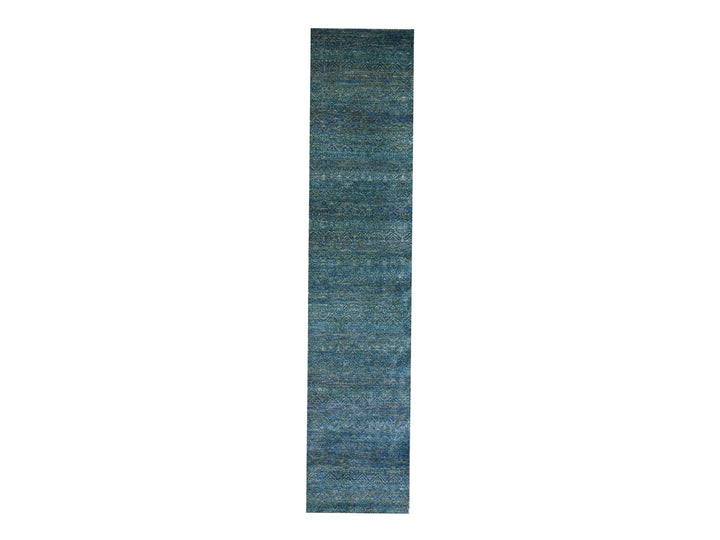 2'6" x 12'0" New Hand Knotted Green Wool Runner Oriental Rug - MOA10279818