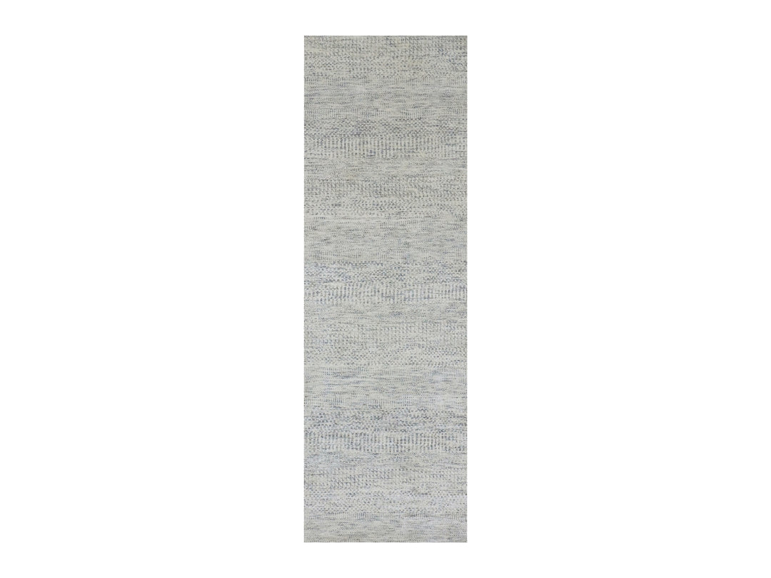 2'6" x 8'1" New Hand Knotted Grey Wool Runner Oriental Rug - MOA10279819