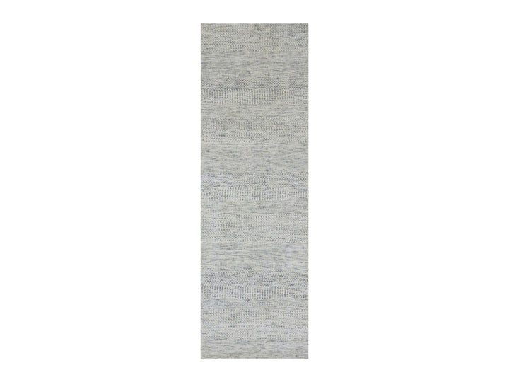 2'6" x 8'1" New Hand Knotted Grey Wool Runner Oriental Rug - MOA10279819