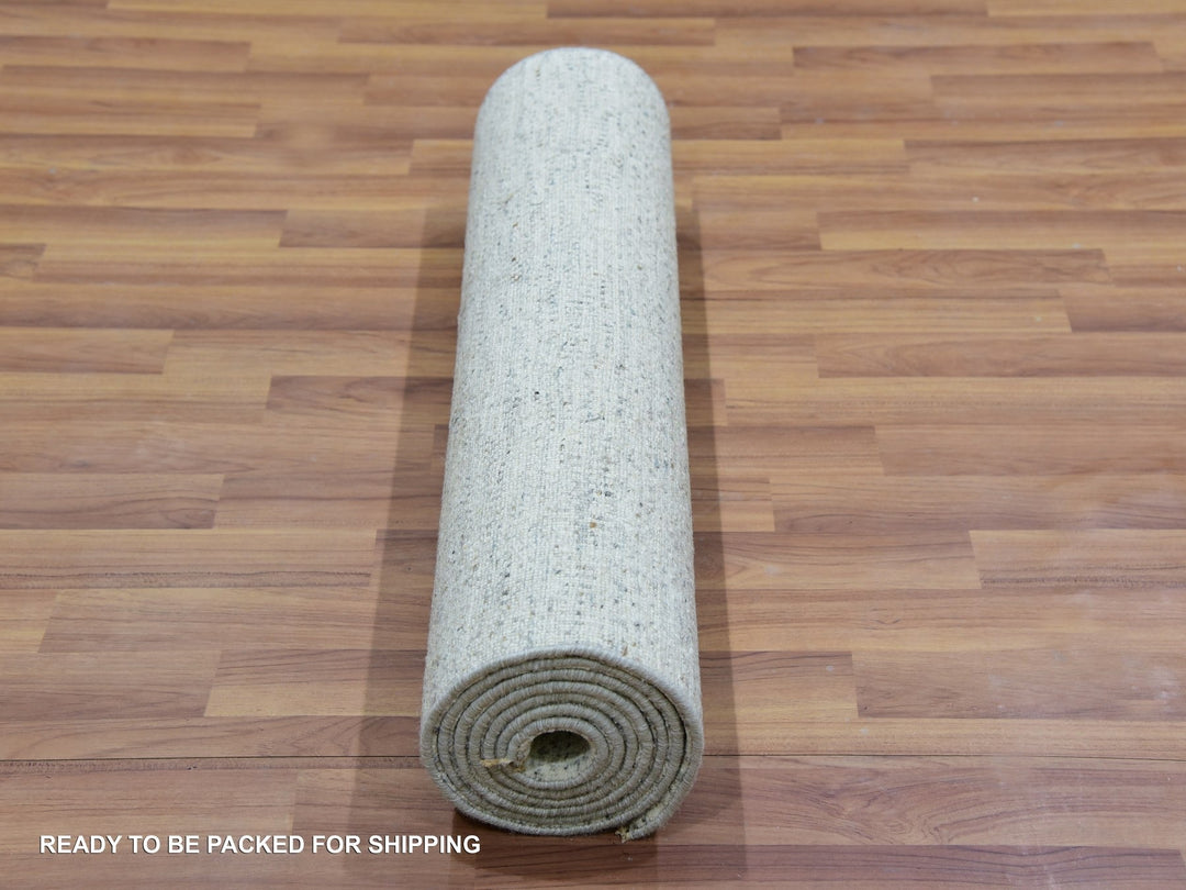2'6" x 8'1" New Hand Knotted Grey Wool Runner Oriental Rug - MOA10279819