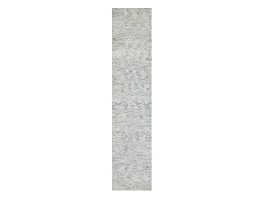 2'7" x 12'0" New Hand Knotted Grey Wool Runner Oriental Rug - MOA10279827