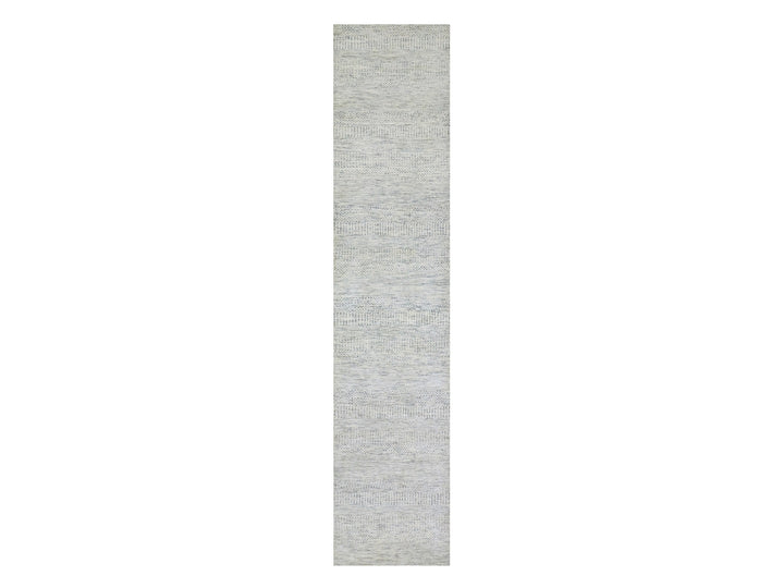 2'7" x 12'0" New Hand Knotted Grey Wool Runner Oriental Rug - MOA10279827