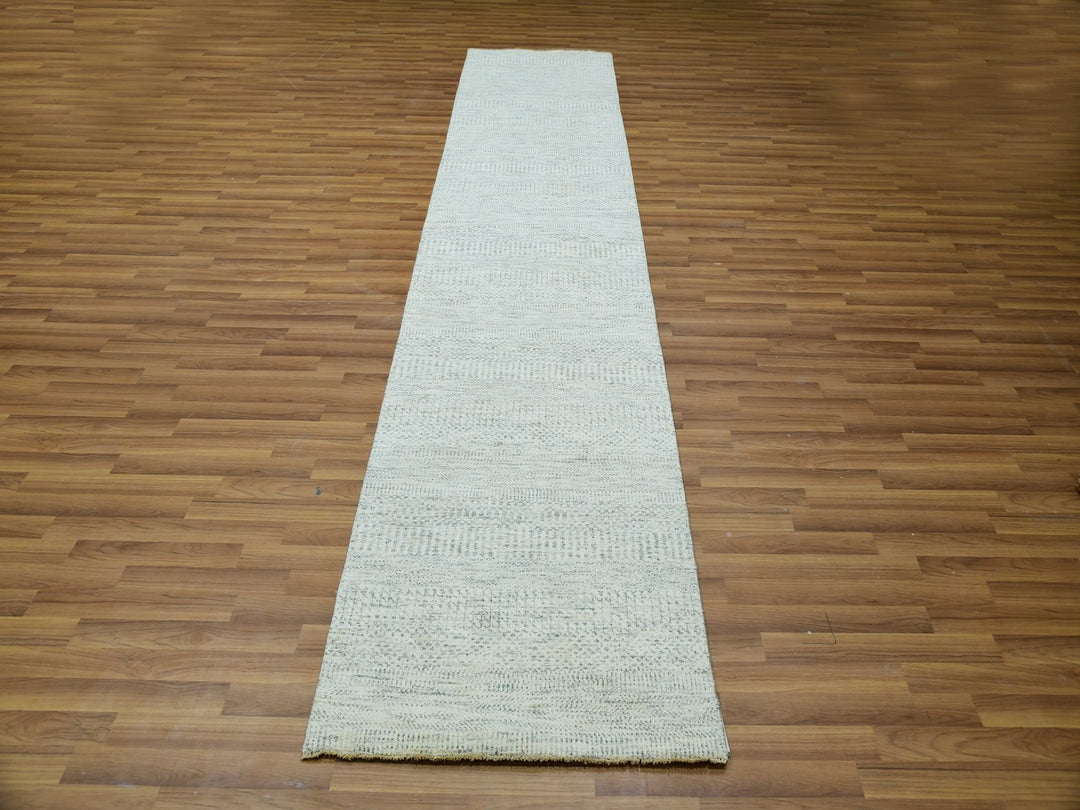 2'7" x 12'0" New Hand Knotted Grey Wool Runner Oriental Rug - MOA10279827