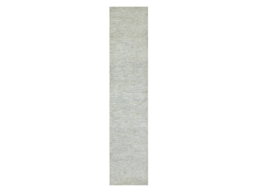 2'7" x 12'0" New Hand Knotted Grey Wool Runner Oriental Rug - MOA10279828