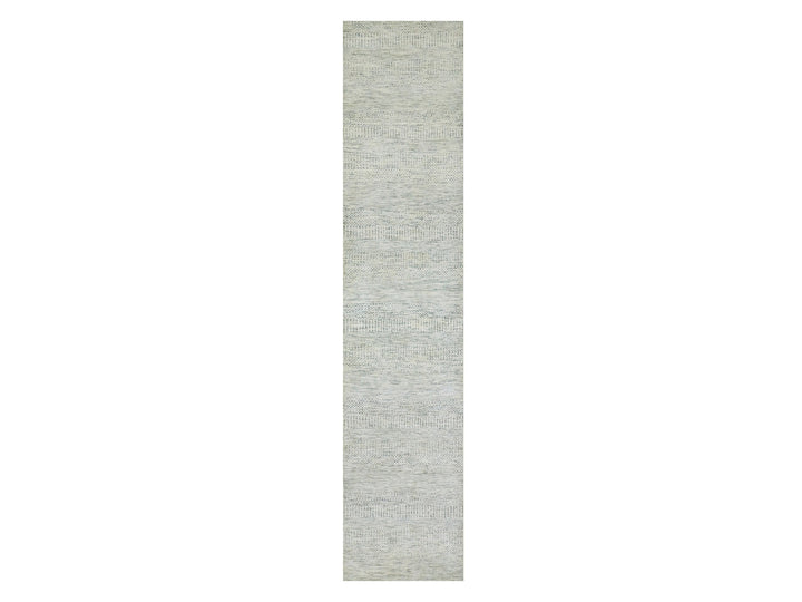 2'7" x 12'0" New Hand Knotted Grey Wool Runner Oriental Rug - MOA10279828