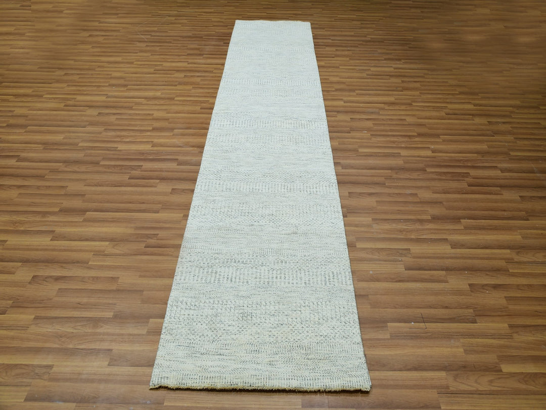2'7" x 12'0" New Hand Knotted Grey Wool Runner Oriental Rug - MOA10279828