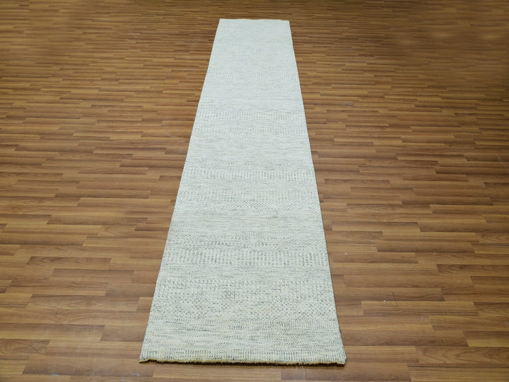 2'7" x 12'0" New Hand Knotted Grey Wool Runner Oriental Rug - MOA10279828