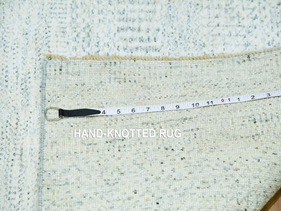 2'7" x 12'0" New Hand Knotted Grey Wool Runner Oriental Rug - MOA10279828