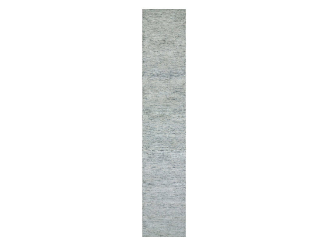 2'7" x 13'9" New Hand Knotted Grey Wool Runner Oriental Rug - MOA10279829