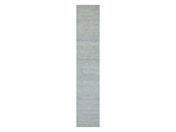 2'7" x 13'9" New Hand Knotted Grey Wool Runner Oriental Rug - MOA10279829