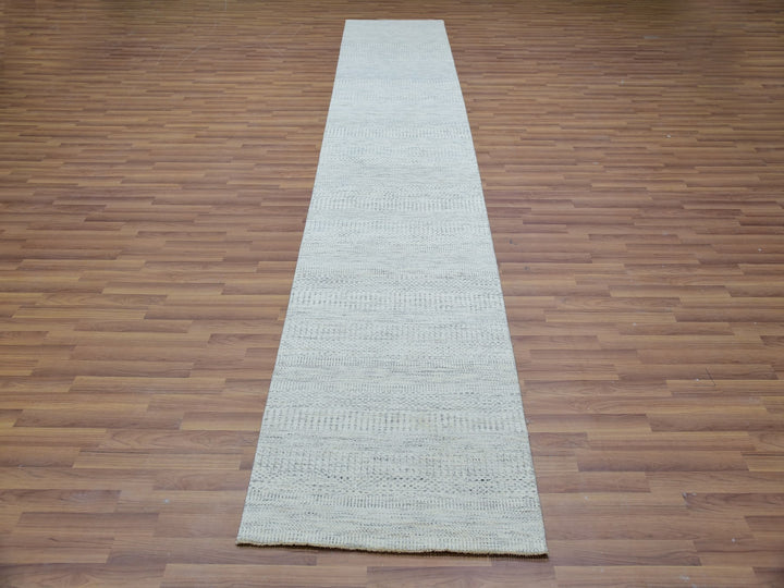 2'7" x 13'9" New Hand Knotted Grey Wool Runner Oriental Rug - MOA10279829