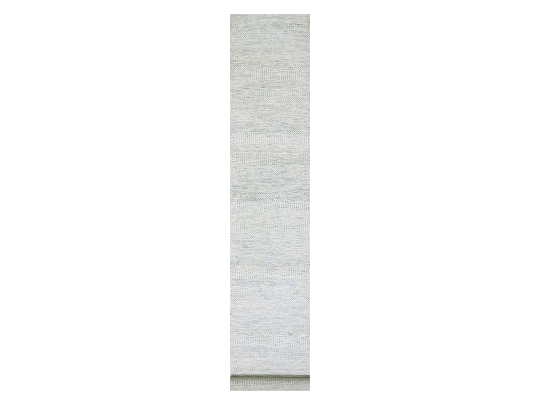 2'5" x 15'10" New Hand Knotted Grey Wool Runner Oriental Rug - MOA10279830