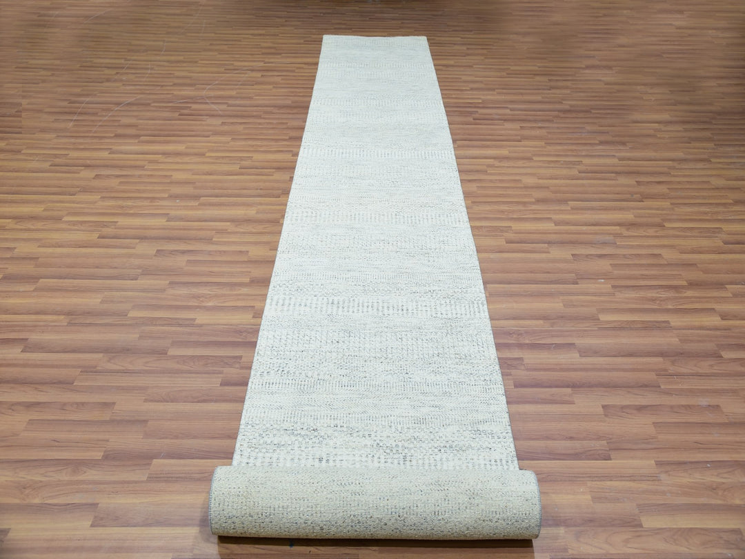 2'5" x 15'10" New Hand Knotted Grey Wool Runner Oriental Rug - MOA10279830