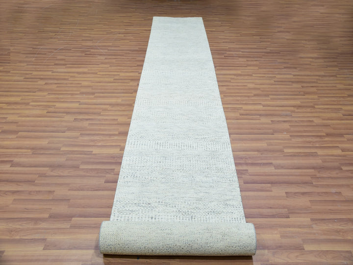 2'5" x 15'10" New Hand Knotted Grey Wool Runner Oriental Rug - MOA10279830