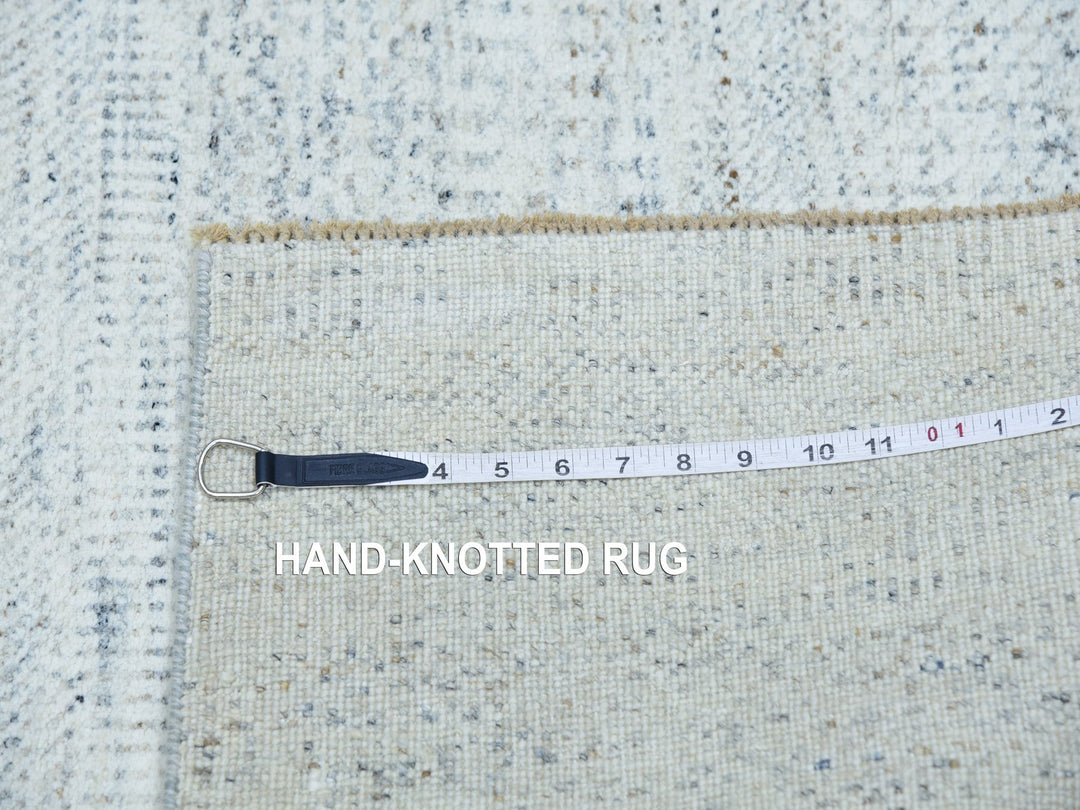 2'5" x 15'10" New Hand Knotted Grey Wool Runner Oriental Rug - MOA10279830