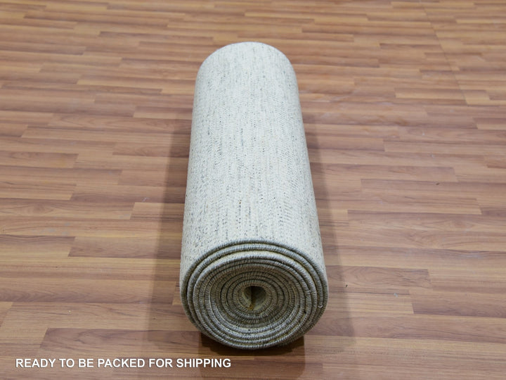 2'5" x 15'10" New Hand Knotted Grey Wool Runner Oriental Rug - MOA10279830