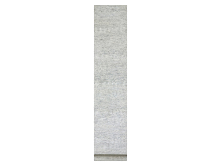2'8" x 17'10" New Hand Knotted Grey Wool Runner Oriental Rug - MOA10279831
