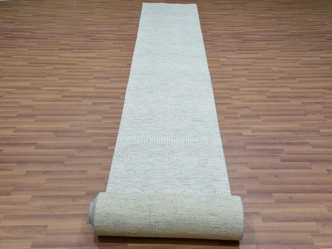 2'8" x 17'10" New Hand Knotted Grey Wool Runner Oriental Rug - MOA10279831