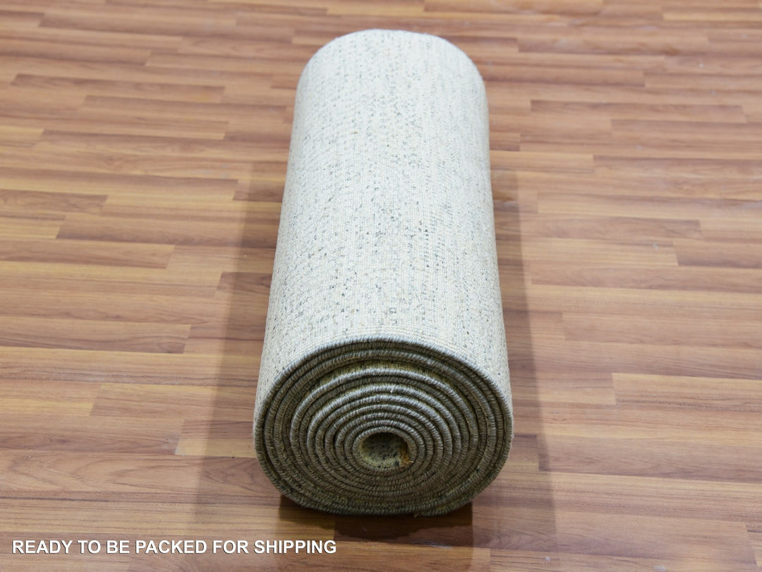 2'8" x 17'10" New Hand Knotted Grey Wool Runner Oriental Rug - MOA10279831