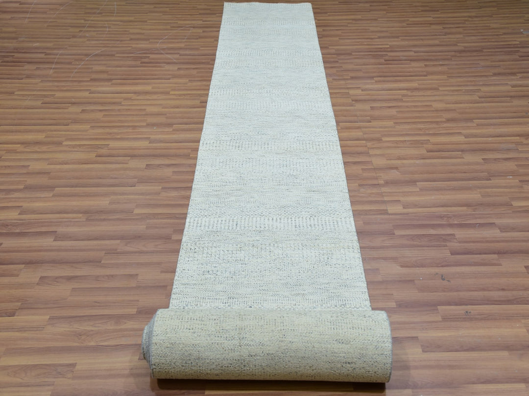 2'5" x 21'9" New Hand Knotted Grey Wool Runner Oriental Rug - MOA10279832