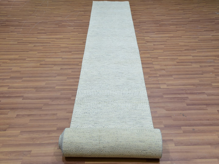 2'5" x 21'9" New Hand Knotted Grey Wool Runner Oriental Rug - MOA10279832