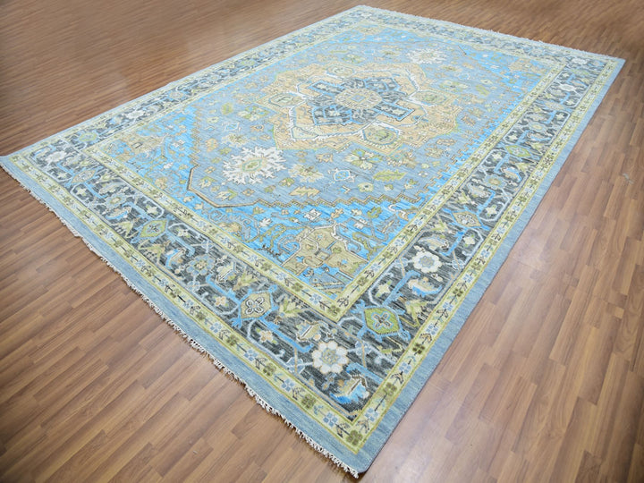 10'2" x 14'3" New Hand Knotted Blue Wool Rectangle Oriental Rug - MOA10279847