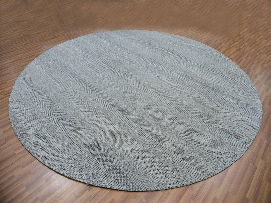 12'0" x 12'0" New Hand Knotted Grey Wool Round Oriental Rug - MOA10279861