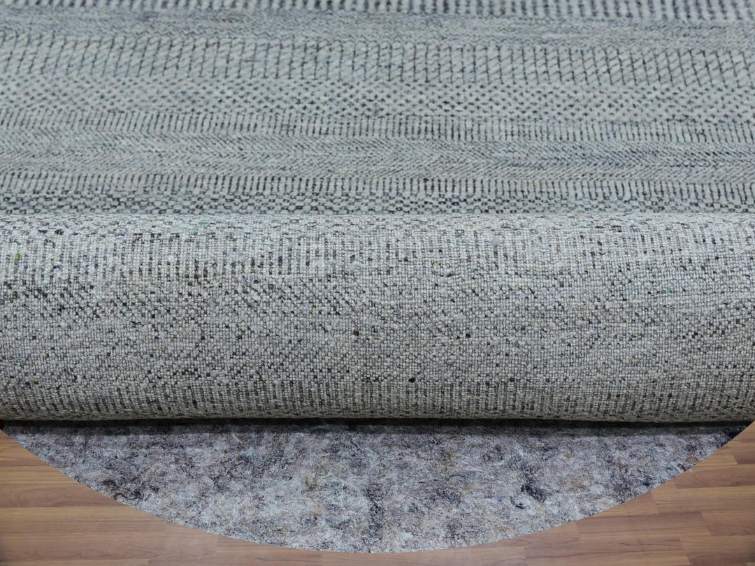 12'0" x 12'0" New Hand Knotted Grey Wool Round Oriental Rug - MOA10279861