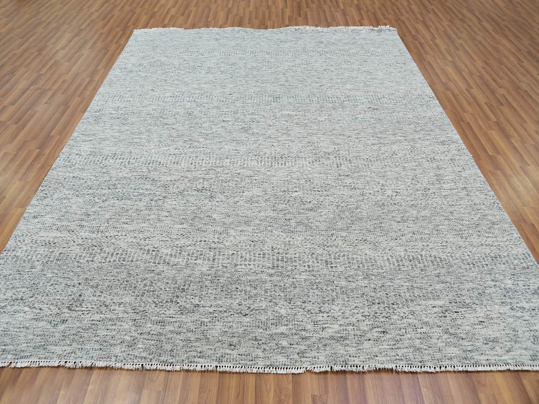 8'0" x 10'2" New Hand Knotted Grey Wool Rectangle Oriental Rug - MOA10279863