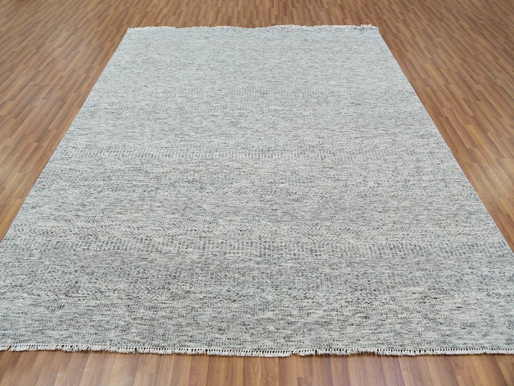 8'0" x 10'2" New Hand Knotted Grey Wool Rectangle Oriental Rug - MOA10279863