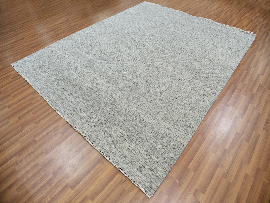 8'0" x 10'2" New Hand Knotted Grey Wool Rectangle Oriental Rug - MOA10279863