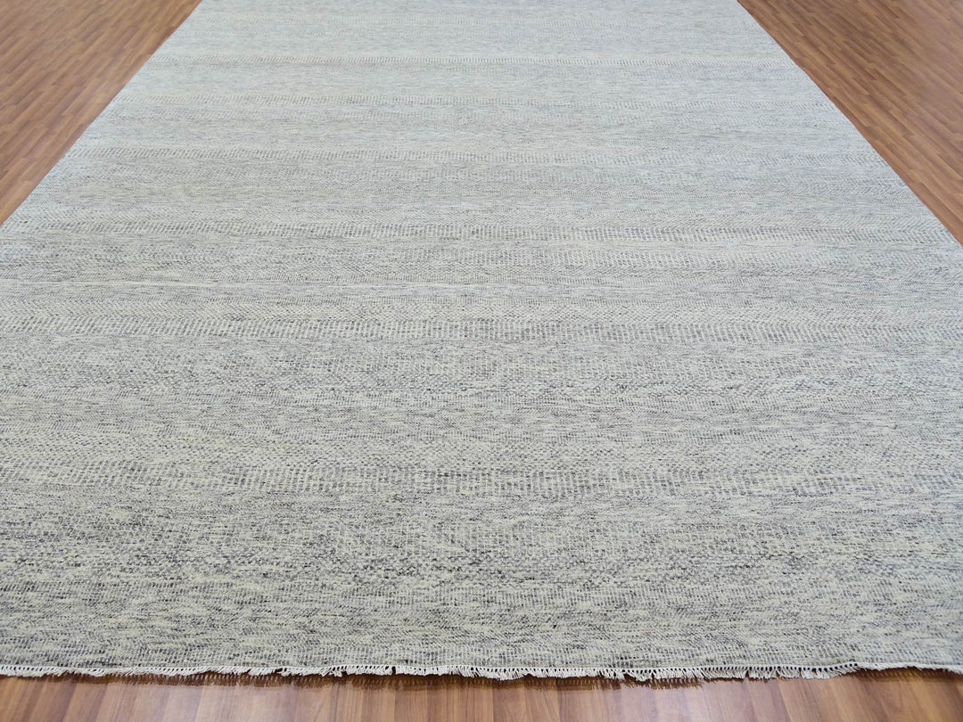 12'0" x 15'0" New Hand Knotted Grey Wool Rectangle Oriental Rug - MOA10279865
