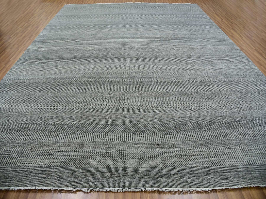 12'1" x 15'1" New Hand Knotted Grey Wool Rectangle Oriental Rug - MOA10279868