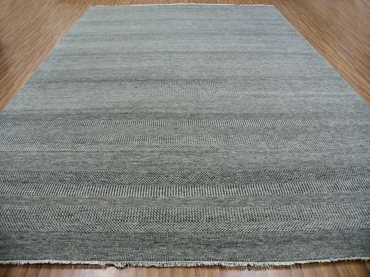 12'1" x 15'1" New Hand Knotted Grey Wool Rectangle Oriental Rug - MOA10279868
