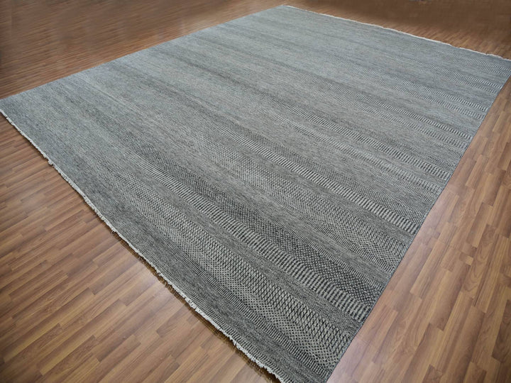 12'1" x 15'1" New Hand Knotted Grey Wool Rectangle Oriental Rug - MOA10279868
