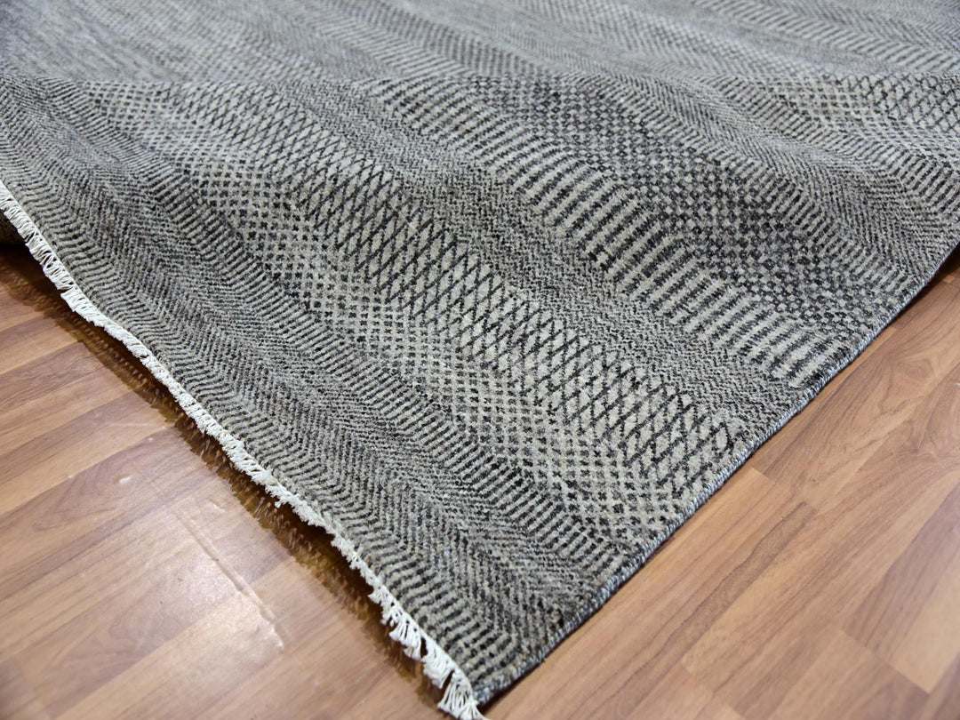 12'1" x 15'1" New Hand Knotted Grey Wool Rectangle Oriental Rug - MOA10279868