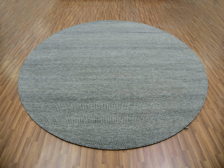 9'10" x 9'10" New Hand Knotted Grey Wool Round Oriental Rug - MOA10279875