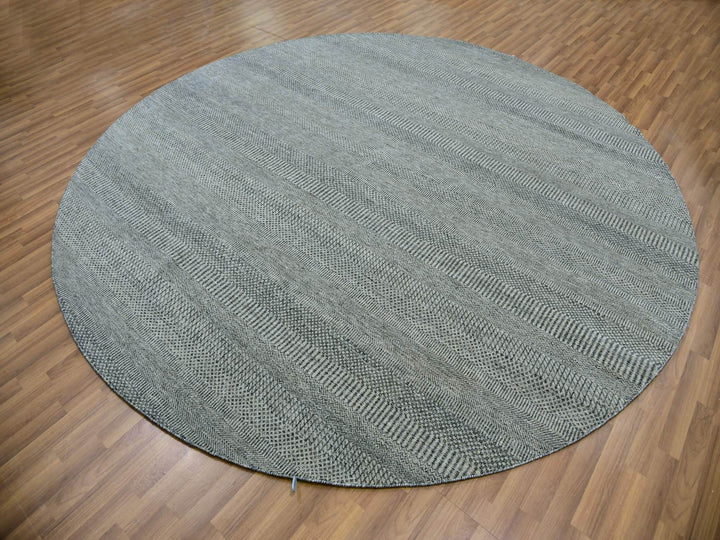 9'10" x 9'10" New Hand Knotted Grey Wool Round Oriental Rug - MOA10279875